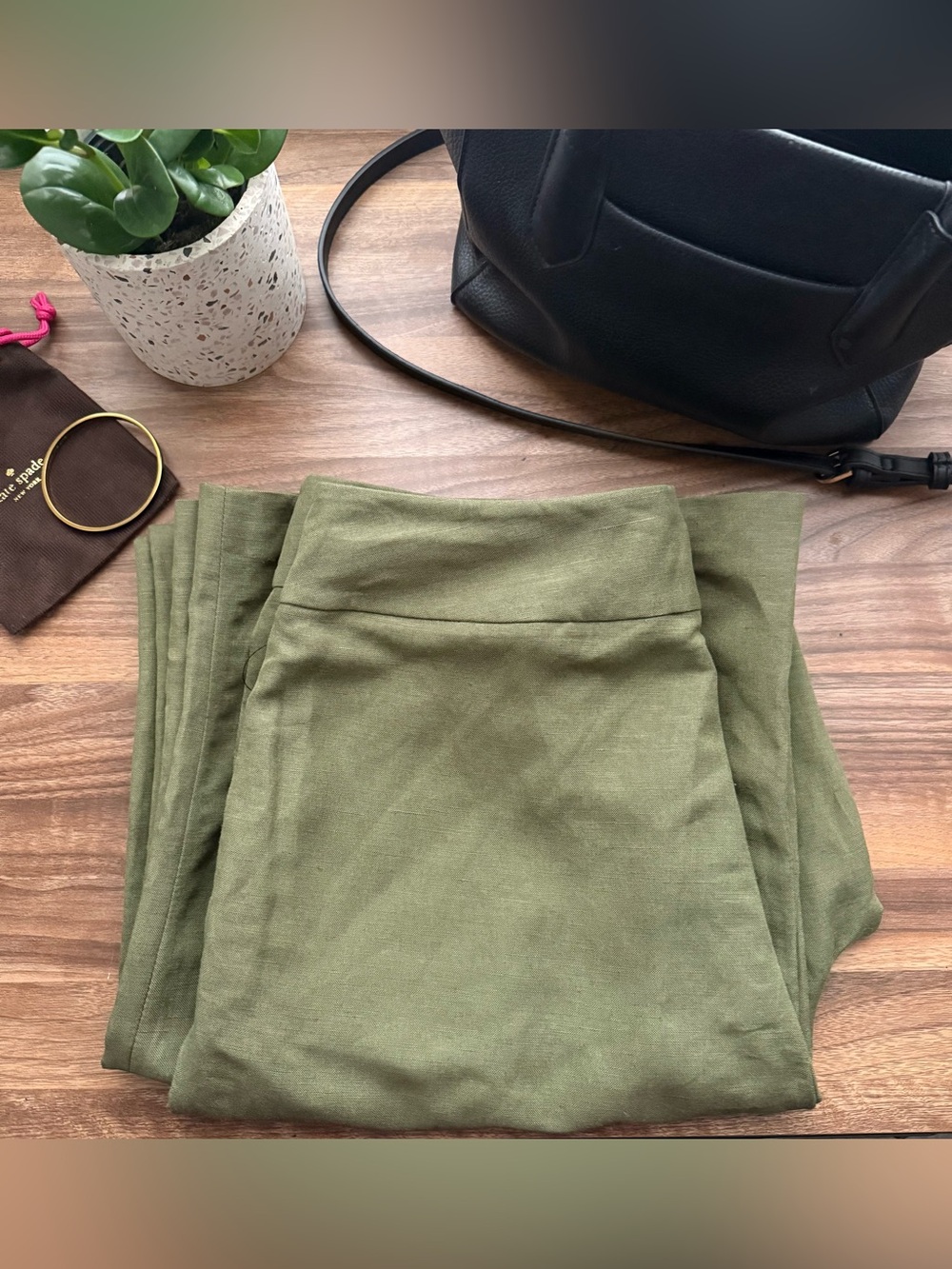 Calvin Klein Olive Green Linen Wide Leg Pants 12